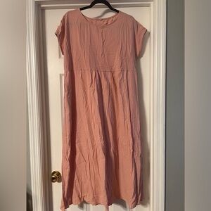 Akivide summer cotton linen short sleeves dress.